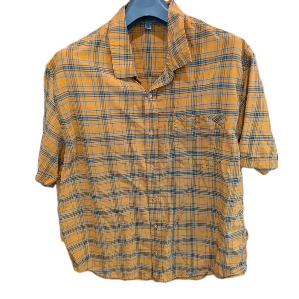 Horny Toad Men's Plaid Button Down SHORT Sleeve Organic Cotton Size XL Fits Larg